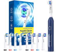 Cepillo de Dientes Eléctrico Giratorio para Adultos con 8 Cabezales (2 Tipos) Recargable y 2 Min Smart Time, 4 Modos Limpieza Profunda Cepillo de Dientes Eléctrico (Deepblue)