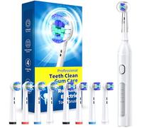 Cepillo de Dientes Eléctrico Giratorio para Adultos con 8 Cabezales (2 Tipos) Recargable y 2 Min Smart Time, 4 Modos Limpieza Profunda Cepillo de Dientes Eléctrico (white)