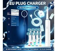 Cepillo de dientes eléctrico giratorio para adultos con enchufe europeo, cargador de cepillo de dientes, temporizador inteligente de , 2 , contiene 4 piezas/8 piezas