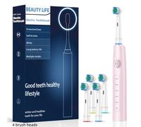 Cepillo de Dientes Eléctrico Giratorio para con 4 Cabezales Reemplazables + 1 Principal, Disponible en Elegantes, Carga USB, Batería de Larga Duración, Adecuado para Hombres y Mujeres, 2004