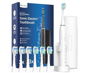 Cepillo de dientes eléctrico para adultos - Cepillo de dientes sónico con 6 cabezales de cepillo, una carga de 60 días, 5 modos con temporizador de 2 minutos, cepillos de dientes eléctricos Sonic