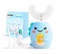 Cepillo de dientes eléctrico para niños en forma de U con 4 cabezales, cepillo de dientes sónico para niños con 5 modos, dinosaurio de dibujos animados, limpieza en 360 grados, diseño impermeable IPX7 (2-6 años (azul))
