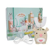 Cepillo de dientes eléctrico recargable en forma de U, 5 modos de limpieza, IPX7 resistente al agua (6 - 14 años de edad, beige)