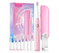 Cepillo de dientes eléctrico Sonic para adultos, cepillo de dientes eléctrico eléctrico con 8 cabezales de cepillo, estuche de viaje, 40000 VPM de limpieza profunda 5 modos, cepillos de dientes recargables de carga rápida 4 horas de duración 30 días, color rosa