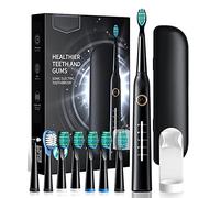 Cepillo de dientes eléctrico Sonic para adultos, cepillo de dientes eléctrico eléctrico con 8 cabezales de cepillo, estuche de viaje, 40000 VPM de limpieza profunda 5 modos, cepillos de dientes recargables de carga rápida 4 horas de duración 30 días, negro