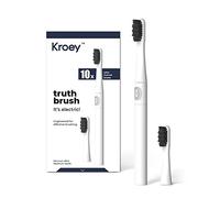Cepillo de dientes eléctrico sónico de Kroey, funciona con pilas, con 2 cabezales de repuesto, cerdas de carbón activo DuPont IPX7, resistente al agua, adecuado para adultos y niños (color blanco)
