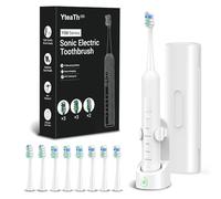 Cepillo de dientes eléctrico sónico para adultos y niños, 5 modos de cepillado con 3 niveles de intensidad, temporizador, 8 cabezales de repuesto y estuche de viaje, recargable, color blanco