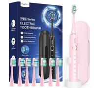 Cepillo de Dientes Eléctrico Sónico para Dientes Sensibles - Cepillo Dientes Adultos Sónico con 8 Cabezales y Estuche de Viaje, 5 Modos, IPX7 Impermeable, Cepillo Electrico Infantil, Rosa Cereza