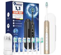 Cepillo de Dientes Eléctrico Sónico para Viajar - Cepillo Electrico Adultos Infantil con 8 Cabezales y Estuche, 5 Modos, IPX7 Impermeable, Cepillos de Dientes Eléctricos Ultrasónicos, Dorado
