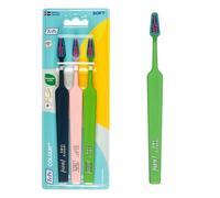 Cepillo de dientes TePe Colour, Suave, envase mixto, 3 ud., cepillo de dientes de cerdas suaves para limpieza precisa y suave, cepillo de dientes suave para adultos y niños mayores