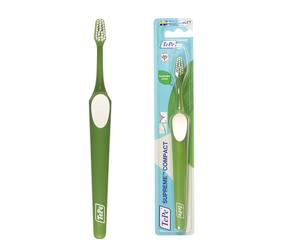 Cepillo de dientes TePe Supreme Compact, Suave, 1 ud., filamentos en dos niveles para un alcance excelente, cepillo de dientes de cabezal pequeño para niños