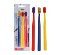 Cepillo de dientes VED ProCura Ultra Soft: Cepillo de dientes manual suave para adultos con 5460 cerdas supersuaves para dientes y encías sensibles. (DARK BLUE+RED+YELLOW)