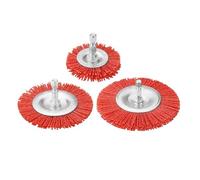 Cepillo de disco de alambre, Rueda de cepillo abrasivo nailon rojo for limpieza taladros, varios tamaños, vástago 1/4 pulgada, 1 Uds(3Pc T-type mix)