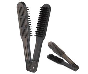 Cepillo de doble cara peine alisar, cepillo de alisar, cerdas de jabalí peine de pelo, pinza de peine de doble cara para cepillo de pelo sano, alisar los frisottis(Negro)