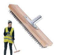 Cepillo de escoba de alambre, 20/45 cm, cepillo de acero inoxidable con borde rascador y soporte de metal resistente, herramientas de limpieza multifuncionales portátiles para piscina, garaje,