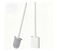 Cepillo de inodoro de silicona con soporte, cabezal plano flexible para limpieza profunda, juego de cepillo higiénico montado en la pared con base antigoteo de secado rápido, herramienta de limpieza