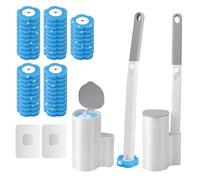 Cepillo de inodoro desechable, 2 unidades, sistema de limpieza de inodoro desechable con 48 esponjas de repuesto para limpieza de inodoro, fregadero, bañera, duchas, baño, paquete de 2 ganchos
