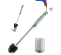 Cepillo de inodoro rellenable con cabezal de cepillo de silicona, autolimpiable con limpiador de bordes, cepillo de inodoro para montaje en pared sin taladrar, depósito de 60 ml para detergentes
