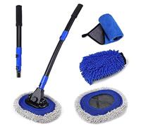 Cepillo de lavado de coche con mango largo | Diseño de poste curvado de 15 grados | Cabezal de cepillo de microfibra | Longitud ajustable | Amplias aplicaciones para coche, RV, camión, camioneta | Kit