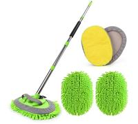 Cepillo de Lavado de Coche de 62 Pulgadas con Mango Largo, Guantes de Microfibra para Lavado de Coche, sin arañazos, Kit de Limpieza de Parabrisas para Coche, Caravana, SUV, camión, Barco, autobús