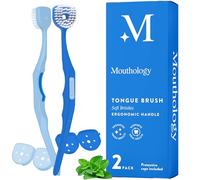 Cepillo de lengua de cerdas suaves para adultos para mal aliento e higiene bucal, cepillo raspador de lengua con mango ergonómico y tapa protectora para un fácil almacenamiento y viaje, paquete de 2
