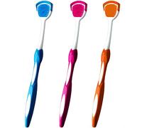 Cepillo de lengua, raspador de lengua, limpiador de lengua ayuda a combatir el mal aliento, 3 raspadores de lengua, paquete de 3 (azul y naranja y rojo)