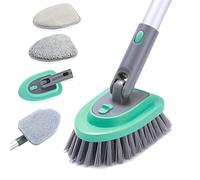 Cepillo de Limpieza 3 en 1 con Mango Largo de 58 Pulgadas, Cepillo de Limpieza de cerdas rígidas Desmontables, 3 estropajos, 2 Cabezales de Cepillo para baño, Cocina, Pared, Tina, Lavabo (Verde)