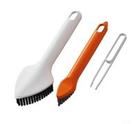 Cepillo de limpieza 3 en 1 con mango largo para uso doméstico, incluye cepillo grande, cepillo pequeño y pinzas para eliminar la suciedad persistente en azulejos, estufas y (blanco)