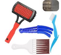 Cepillo de limpieza de aire acondicionado de doble cara con peine de aleta de metal, limpiador de bobina de plástico rígido para rejillas de ventilación y persianas HVAC, 16 cm, rojo (4 piezas)