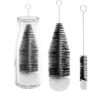 Cepillo de limpieza de botellas de cristal, 2 unidades, cepillo universal para limpieza de botellas, para botellas de cristal, botellas de soda, biberones, botellas (blanco y negro)