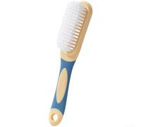 Cepillo de limpieza de zapatos con mango de plástico con cerdas densas suaves y agujero trasero para almacenamiento de gancho en lavandería o áreas de entrada (azul)