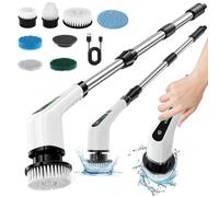 Cepillo de Limpieza eléctrico, Cepillo de Limpieza de Ducha inalámbrico con 8 Cabezales de Cepillo Intercambiables, Mango Ajustable para baño, Cocina, Suelo de Coche