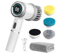 Cepillo de limpieza eléctrico - Electric Spin Scrubber con 5 cabezales de cepillo, cepillo de limpieza eléctrico con indicador LED, cepillo de limpieza manual para baño, cocina, lavabo