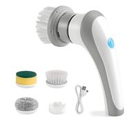 Cepillo de limpieza eléctrico para baño, cepillo de limpieza manual para el hogar con 4 cabezales de cepillo, cepillo giratorio para el hogar, suelo/neumáticos de coche, carga rápida tipo C, 2 modos