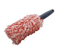 Cepillo de limpieza portátil de felpa para llantas y cubos de coche, diseñado para alcanzar bordes profundos de la cama y áreas de radios estrechas (rojo y blanco)