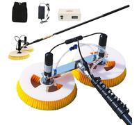 Cepillo de limpieza solar para exteriores con pértiga telescópica de aleación, cepillo giratorio doble de 65 cm y manguera de agua de 29 m, para cristales de rascacie(Lithium Battery,3.5M)
