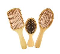 Cepillo de madera de bambú para el cabello, masajeador de cuero cabelludo para el crecimiento del cabello, antiestático, cepillo alisador de barba (3 piezas B)