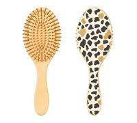 Cepillo de madera para el cabello, con estampado de leopardo negro y marrón, para cabello largo, corto, rizado, grueso, fino, para mujeres, hombres, niños y niñas