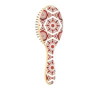 Cepillo de madera para el cabello, rojo y blanco, geométrico, circular, para mujer, cepillo de madera para masaje, cepillo de pelo