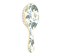 Cepillo de madera para el pelo, cepillo de madera para masaje de cabello, cepillo de pelo acuarela brillante Paterrn tortugas marinas algas marinas
