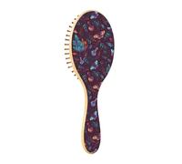 Cepillo de madera para el pelo para mujer, cepillo de madera para el crecimiento del cabello, cepillo de pelo natural, mariposa espacial, cristales, hierbas, estrellas sobre fondo morado