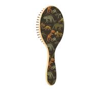 Cepillo de madera para mujer, cepillo de madera para el crecimiento del cabello, cepillo de masaje para el cabello, esqueleto de dinosaurio oscuro