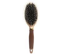 Cepillo de Masaje Ovalado Dorado Cerdas de Jabalí y Mango de Plástico | Peine Antiestático, Desenreda Cabello Enmarañado, Formato Compacto para Viaje y Uso Ducha