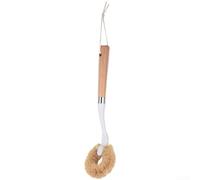 Cepillo de palma de coco de mango largo para ollas, fregaderos, estufas, tablas de cortar de madera natural con agarre de haya de 34 cm, cerdas resistentes al calor