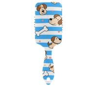Cepillo de pelo antiestático con diseño de hueso de perro a rayas azules y blancas para cabello largo con mango ergonómico para cabello de mujer