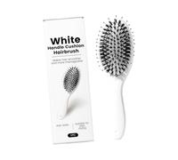 Cepillo de pelo apto para viajes, con mango blanco, con cerdas y microesferas, punta de masaje, cerdas y cepillo que proporciona un suave desenredo, mejora el control del encrespamiento, perfecto para