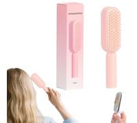 Cepillo de pelo autolimpiable, cepillo retráctil con cerdas de masaje, cepillo de masaje antiestático para eliminar y limpiar el vello sin esfuerzo, cepillos de peinado de un solo tirón (rosa)