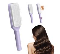 Cepillo de pelo autolimpiante para mujer, cepillo retráctil fácil de limpiar, cepillo de masaje antiestático, estructura telescópica giratoria (morado Roland)