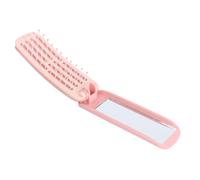 Cepillo de pelo autolimpiante portátil y plegable 2 en 1 con espejo integrado, ideal para viaje, entrenamiento o uso diario, diseño compacto de bolsillo, color rosa