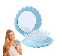 Cepillo de Pelo Compacta | Cepillo Bolsillo Forma Concha Mujer - Peine Masajeador Cabelludo Espejo Maquillaje Mujeres Niñas Uso Diario Casa Baño Piscina Playa Auto Gimnasio